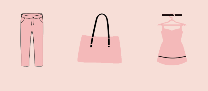 Bild einer Hose, einer Handtasche und eines Kleides